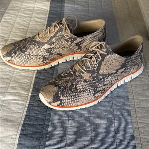 Cole Haan ZeroGrand Snakeskin Pattern Sneakers with Orange Accents